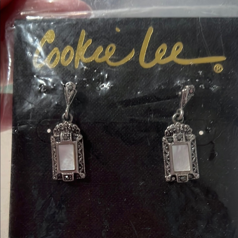 Cookie Lee Silver Earrings with White Accents